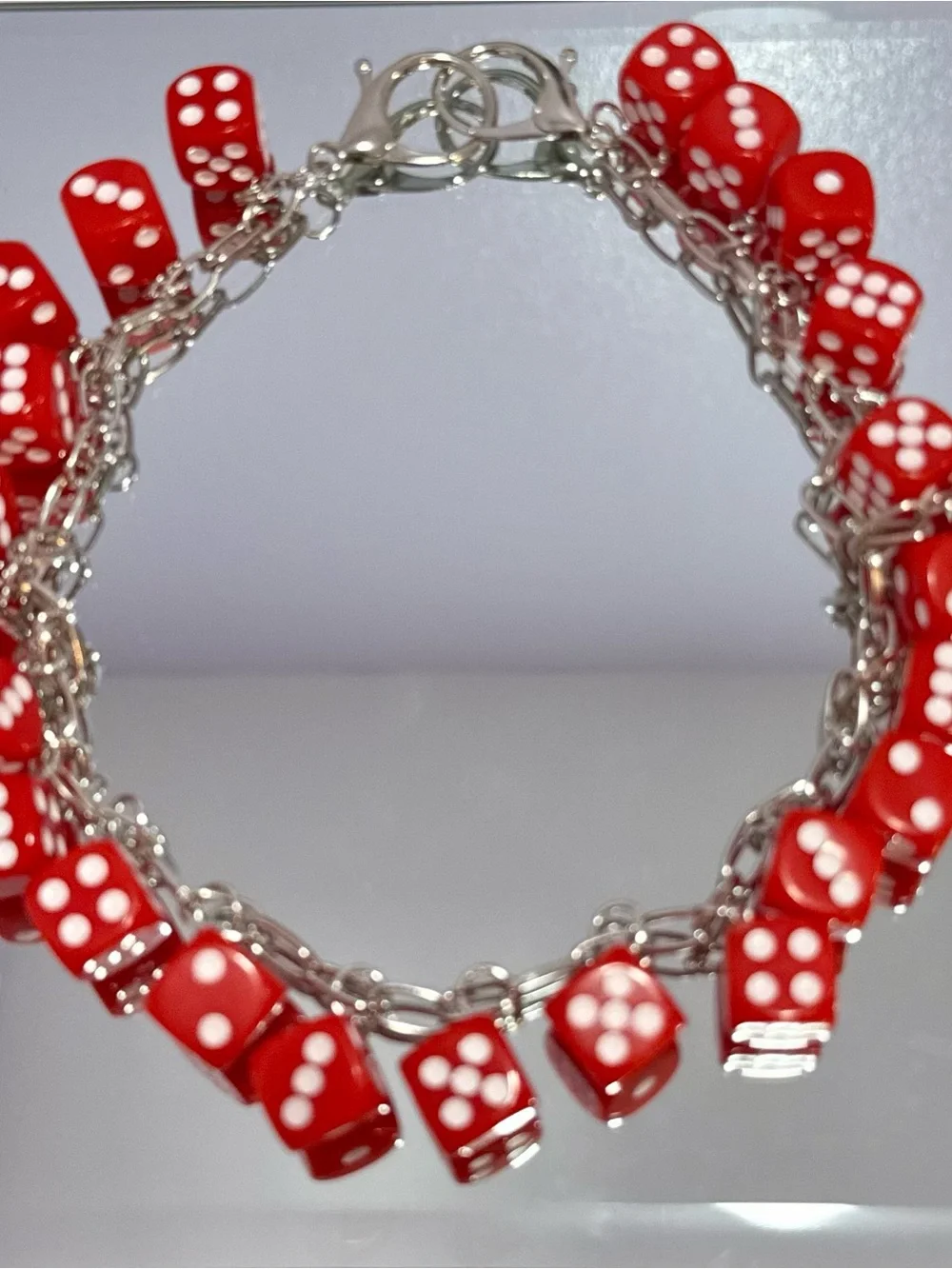 New Red Dice Silver Bag Chain 18 inches